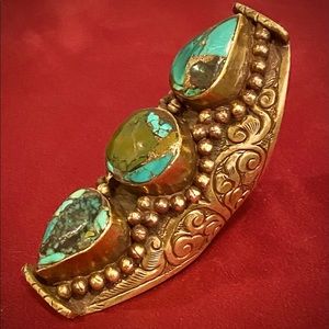 Fab Boho Free People 3-Stone Turquoise Statement Ring
